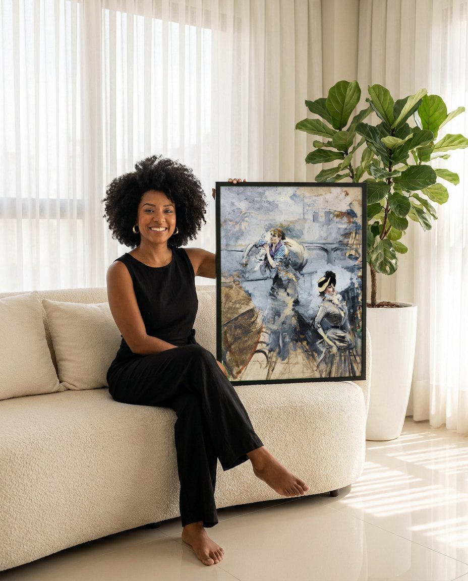 Quadro Decorativo Duas Damas Elegantes - Boldini | modelo apresentando o quadro emoldurado