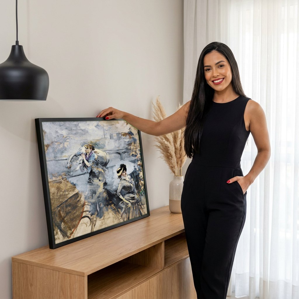 Quadro Decorativo Duas Damas Elegantes - Boldini | modelo apresentando o quadro emoldurado