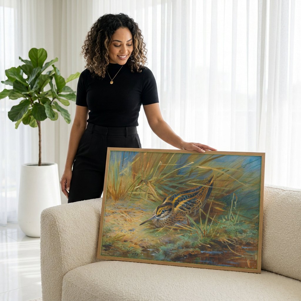 Quadro Decorativo Maçarico-galego - Archibald Thorburn | modelo apresentando o quadro emoldurado
