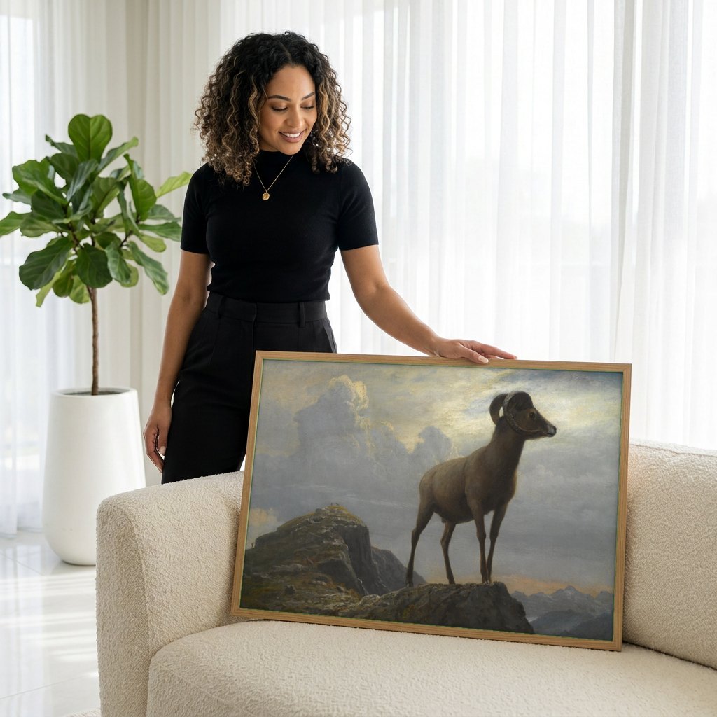 Quadro Decorativo Carneiro Montanhês - Albert Bierstadt | modelo apresentando o quadro emoldurado