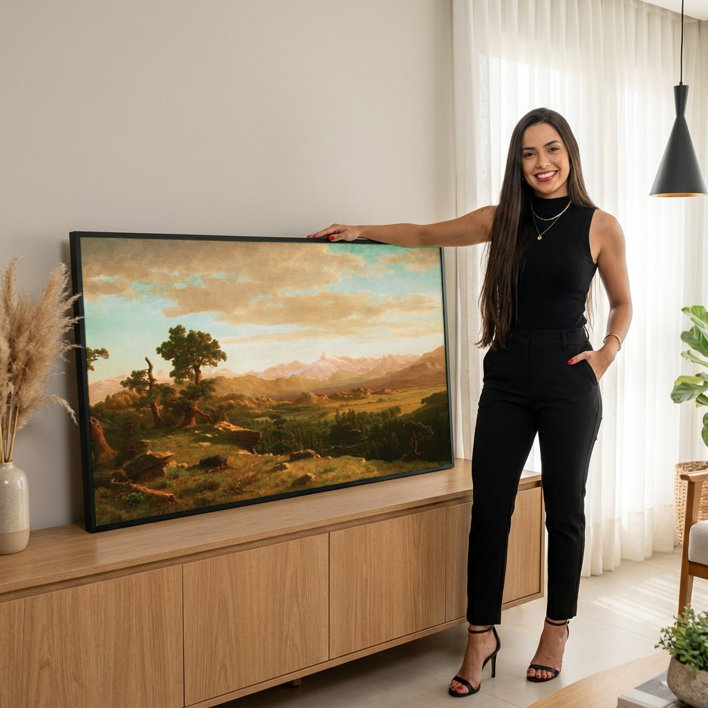 Quadro Decorativo Paisagem Grandiosa - Albert Bierstadt | modelo apresentando o quadro emoldurado