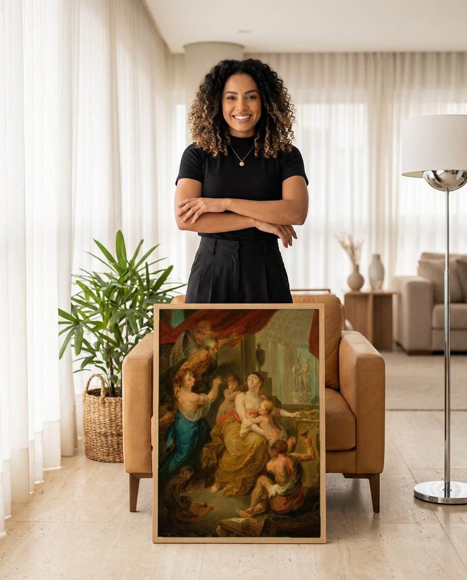 Quadro Decorativo A Oferta a Ceres - Jacob Jordaens | modelo apresentando o quadro emoldurado