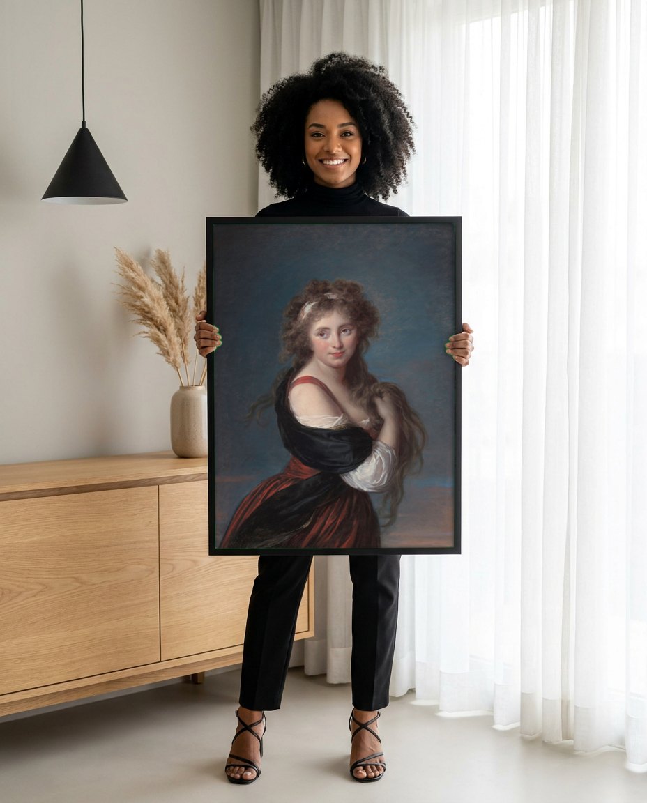 Quadro Decorativo A Jovem Artista - Elisabeth Vigée Le Brun | modelo apresentando o quadro emoldurado
