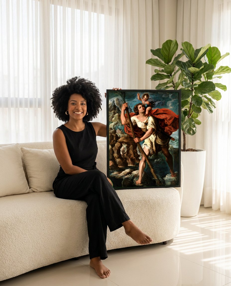 Quadro Decorativo São Cristóvão - Orazio Borgianni | modelo apresentando o quadro emoldurado