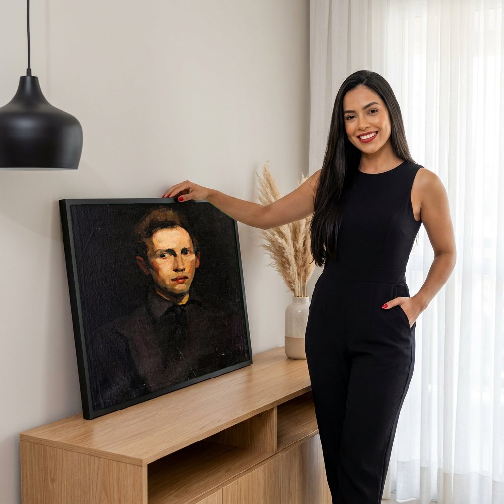 Quadro Decorativo Retrato Jovem - George Bellows | modelo apresentando o quadro emoldurado