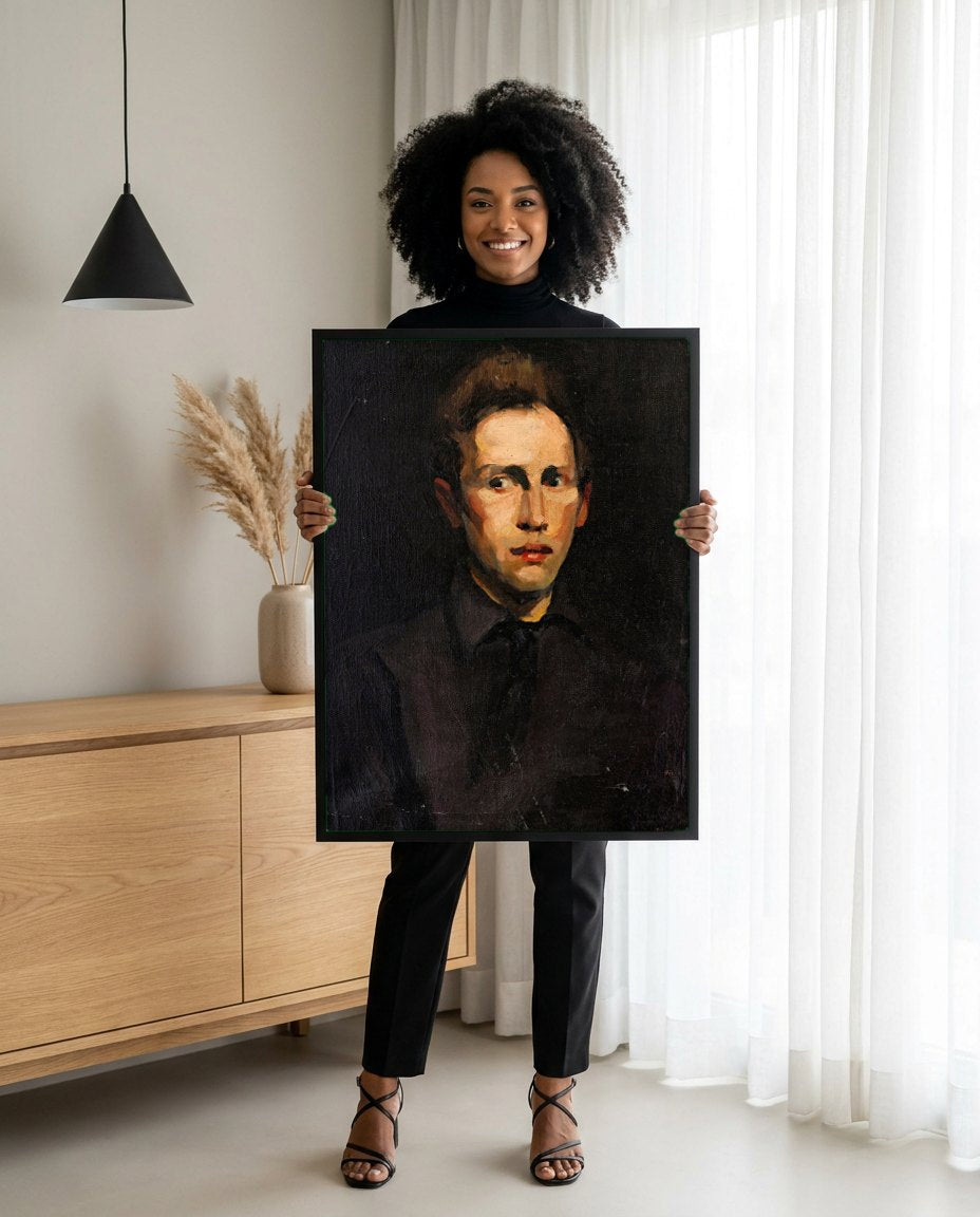 Quadro Decorativo Retrato Jovem - George Bellows | modelo apresentando o quadro emoldurado