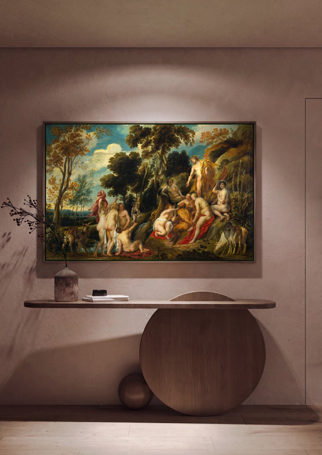 Quadro Decorativo A Oferta a Pan - Jacob Jordaens em ambiente decorado