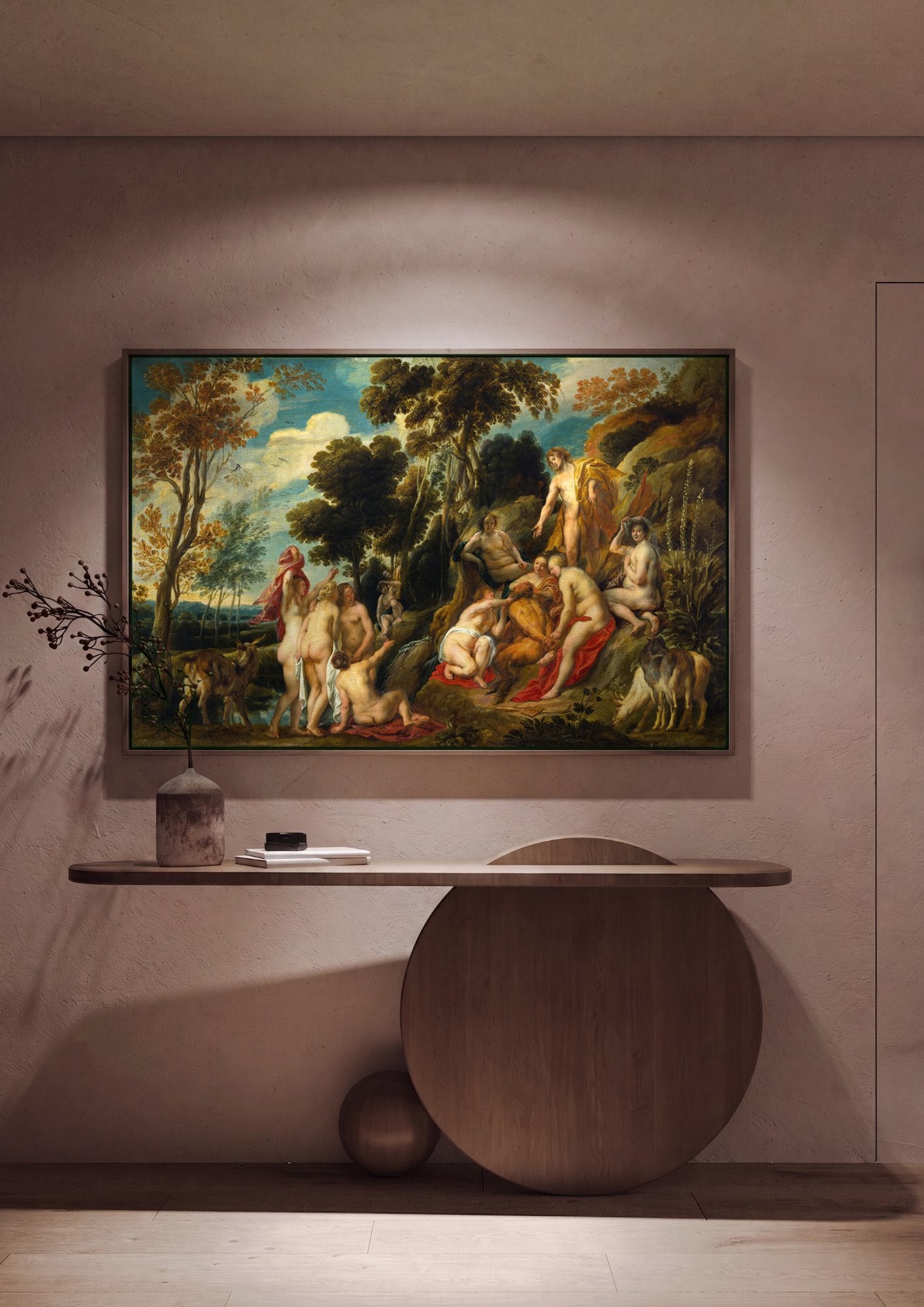 Quadro Decorativo A Oferta a Pan - Jacob Jordaens em ambiente decorado