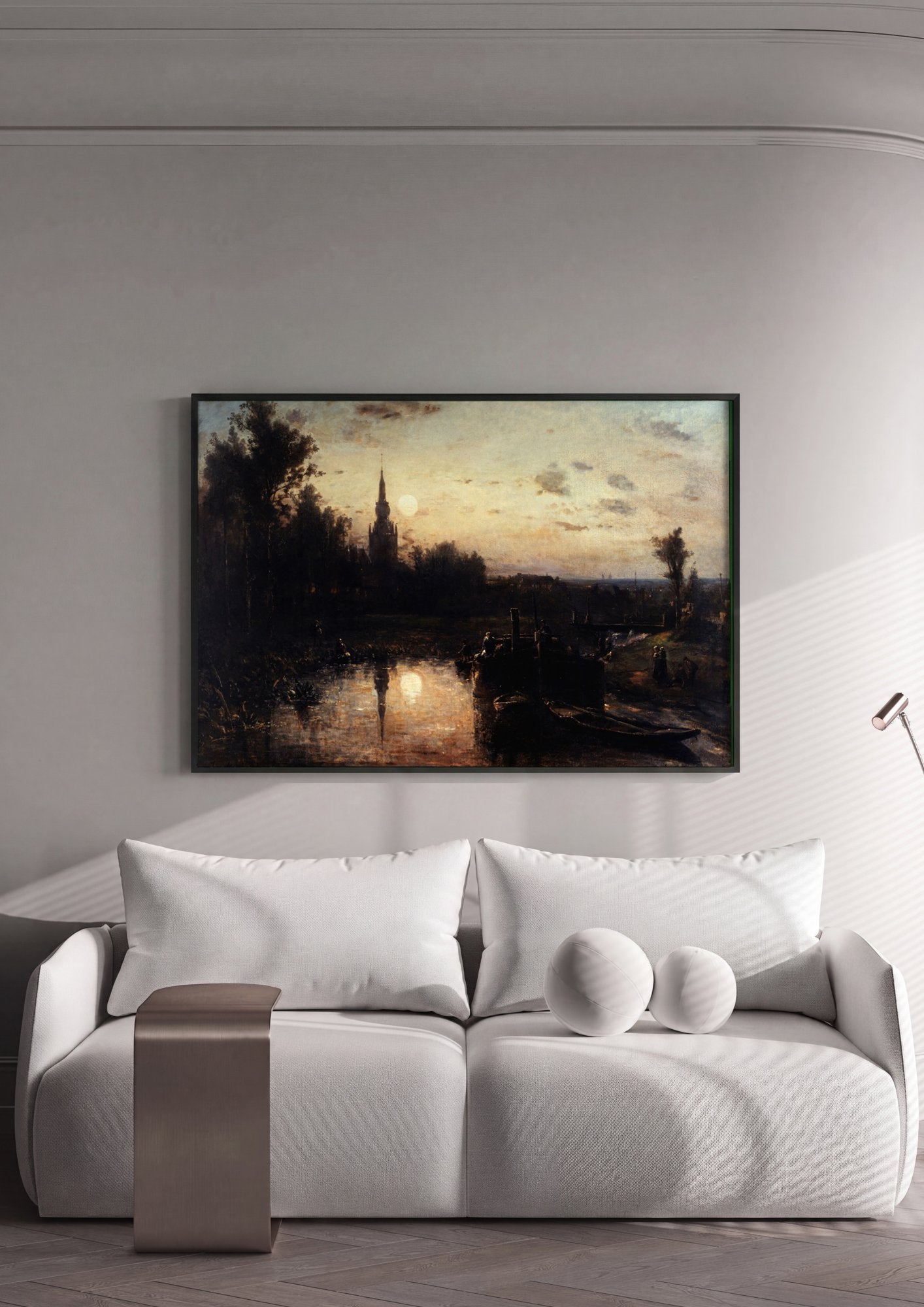 Quadro Decorativo Noite ao Luar - Johan Barthold Jongkind em ambiente decorado