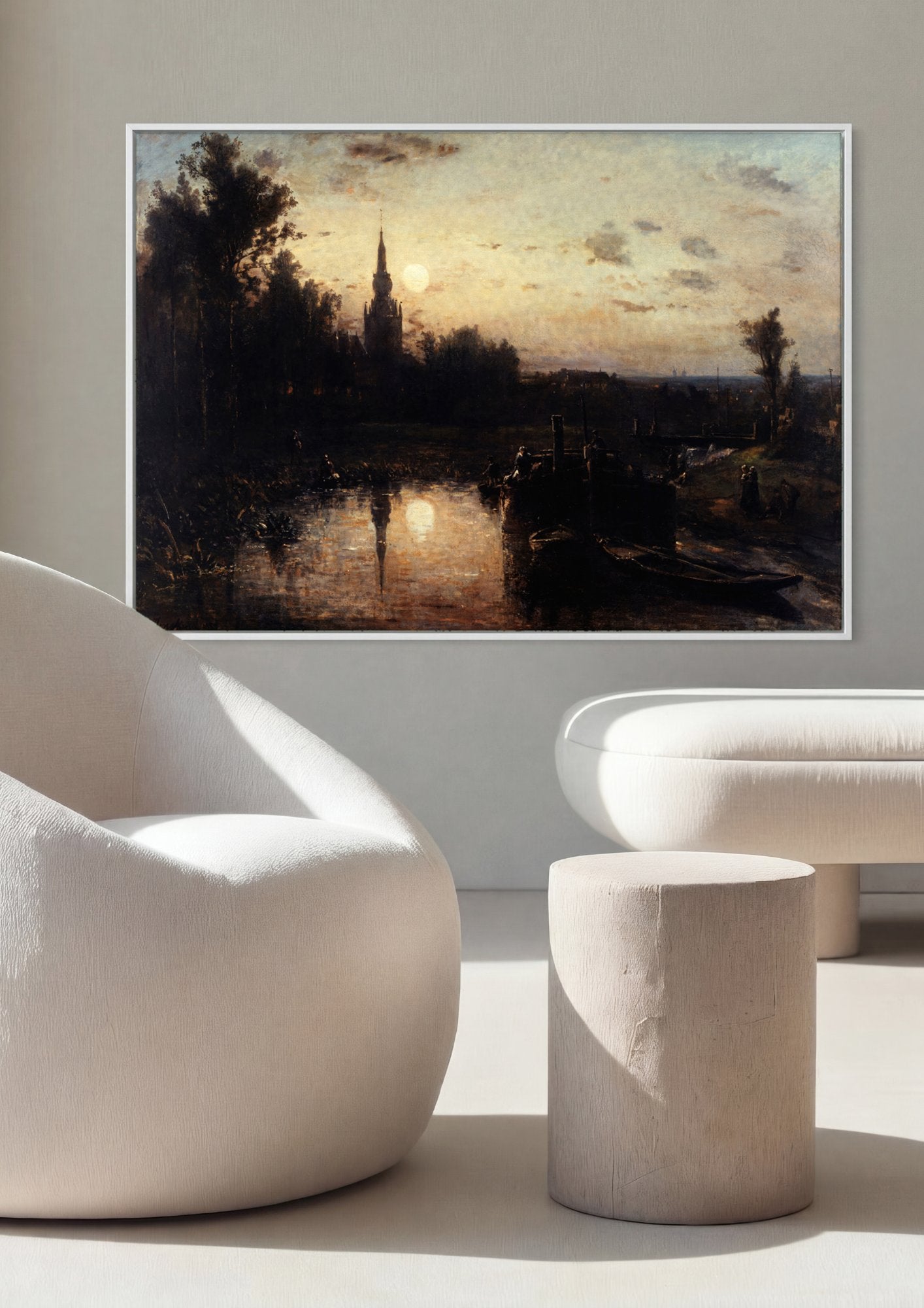Quadro Decorativo Noite ao Luar - Johan Barthold Jongkind em ambiente decorado