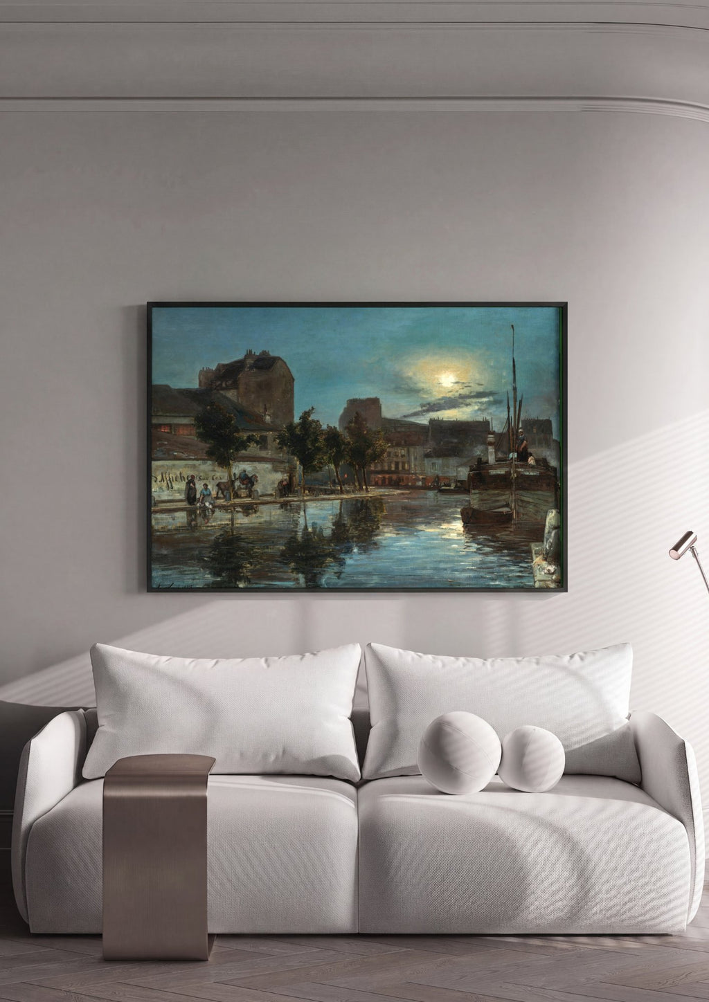 Quadro Decorativo Porto ao Luar - Johan Barthold Jongkind em ambiente decorado