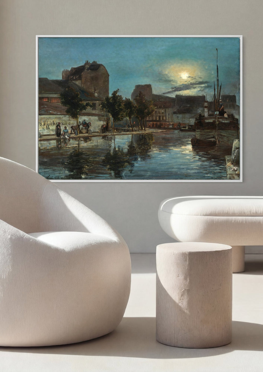 Quadro Decorativo Porto ao Luar - Johan Barthold Jongkind em ambiente decorado