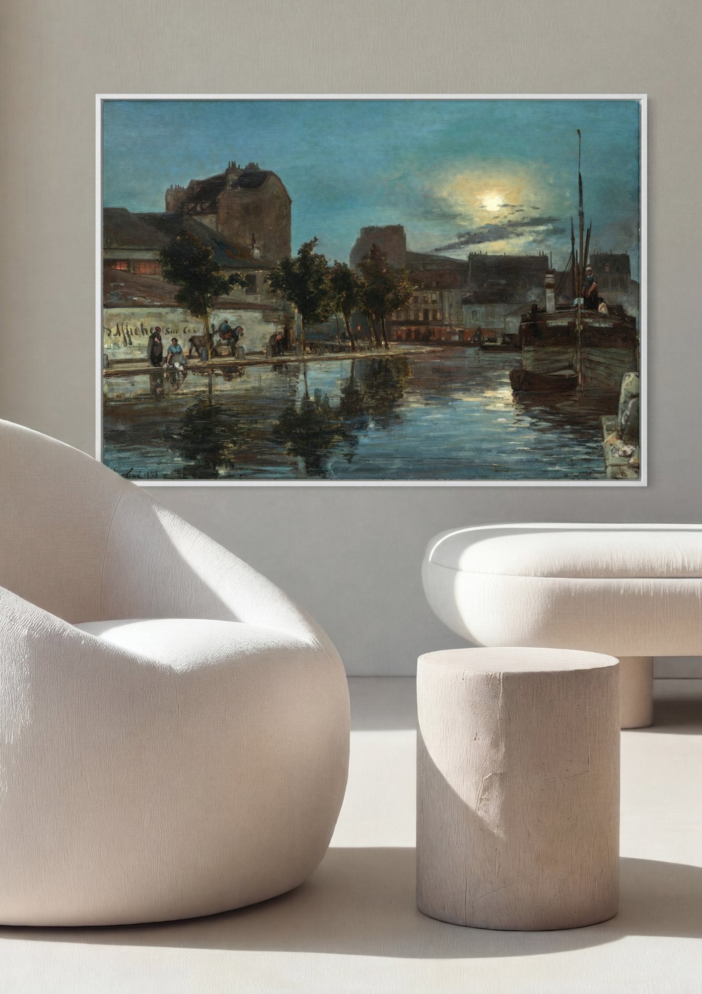 Quadro Decorativo Porto ao Luar - Johan Barthold Jongkind em ambiente decorado
