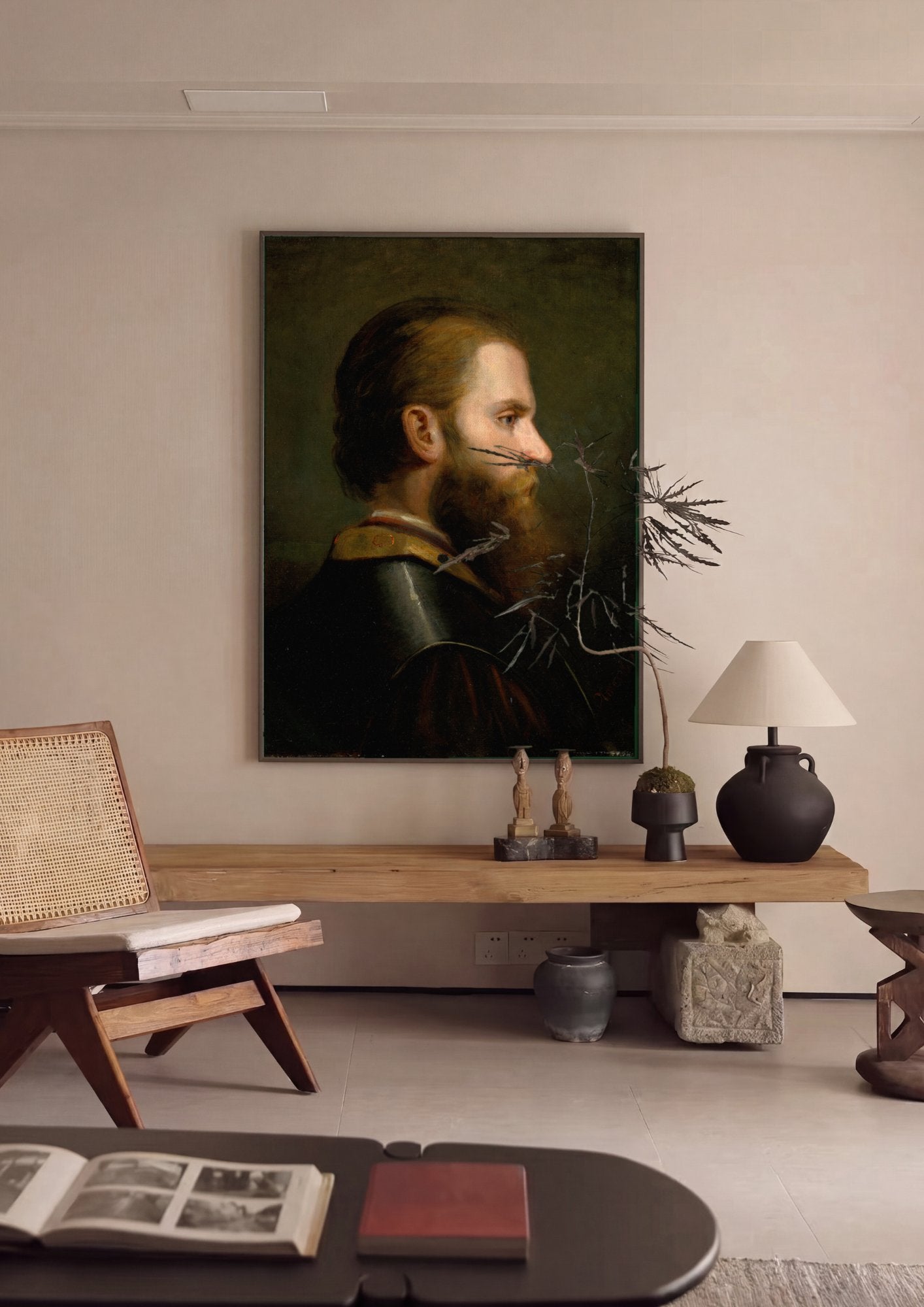 Quadro Decorativo 'Cabeça de Homem com Barba' - Amerling em ambiente decorado