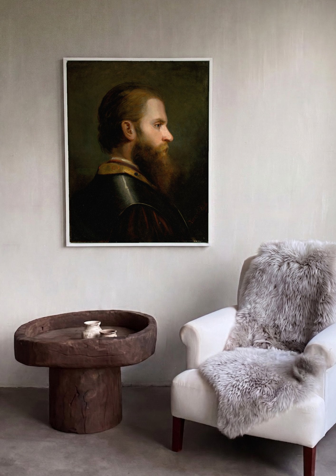 Quadro Decorativo 'Cabeça de Homem com Barba' - Amerling em ambiente decorado