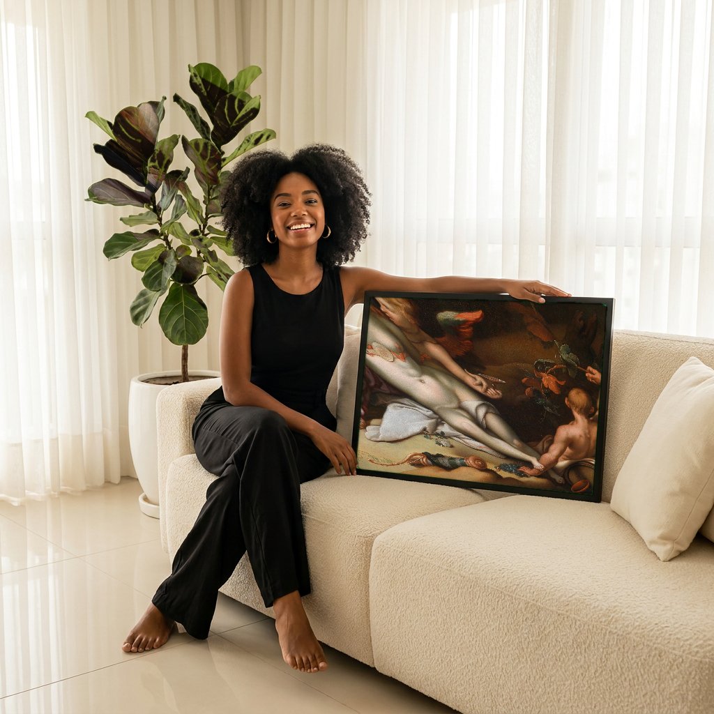 Quadro Decorativo A Oferta a Ceres e Baco - Abraham Bloemaert com modelo em ambiente