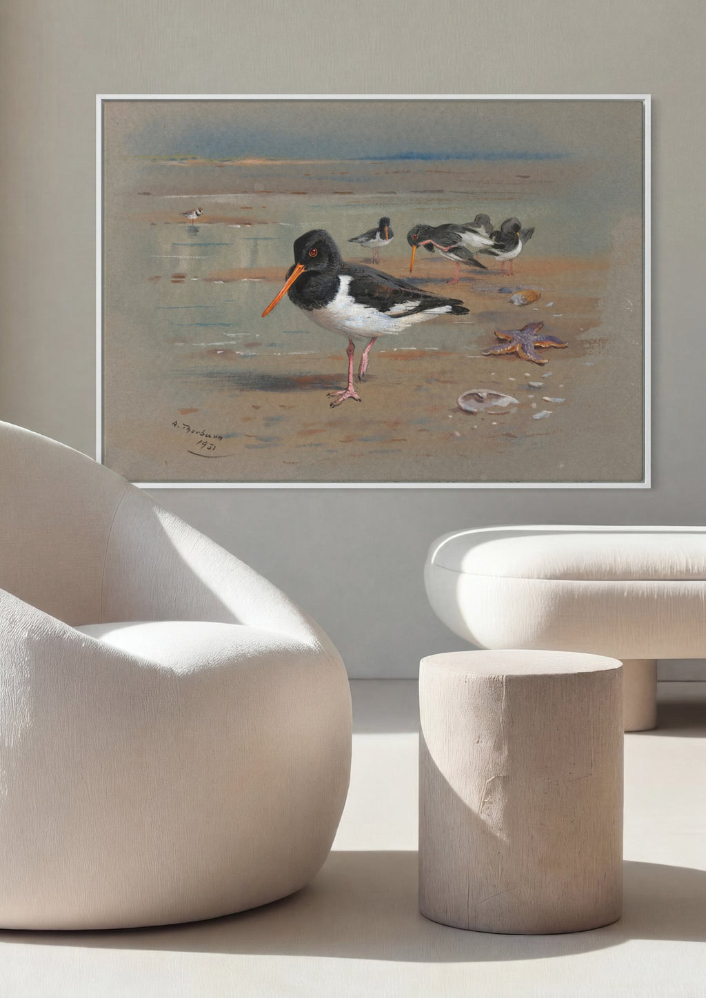Quadro Decorativo Aves Marinhas - Archibald Thorburn em ambiente decorado
