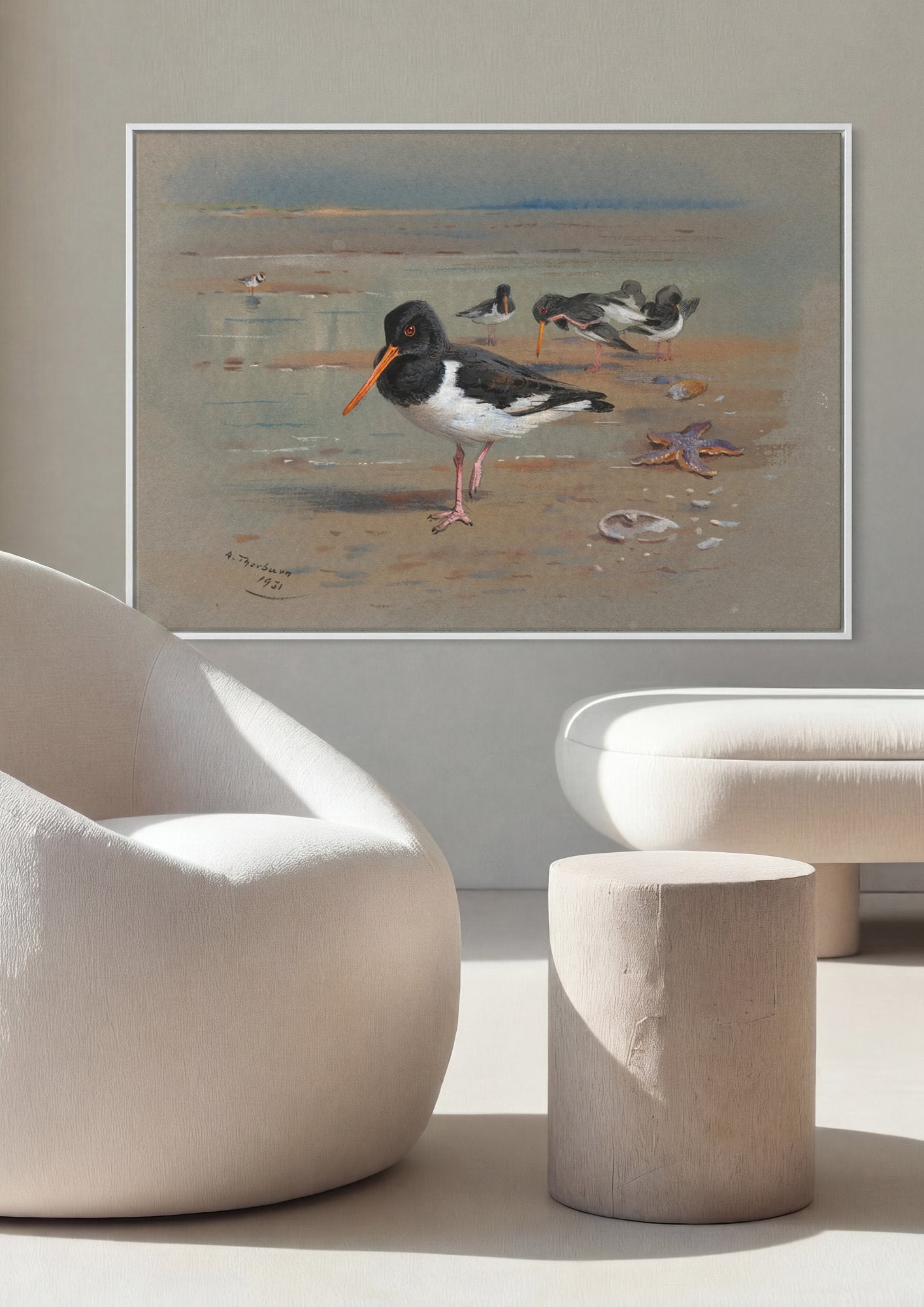Quadro Decorativo Aves Marinhas - Archibald Thorburn em ambiente decorado