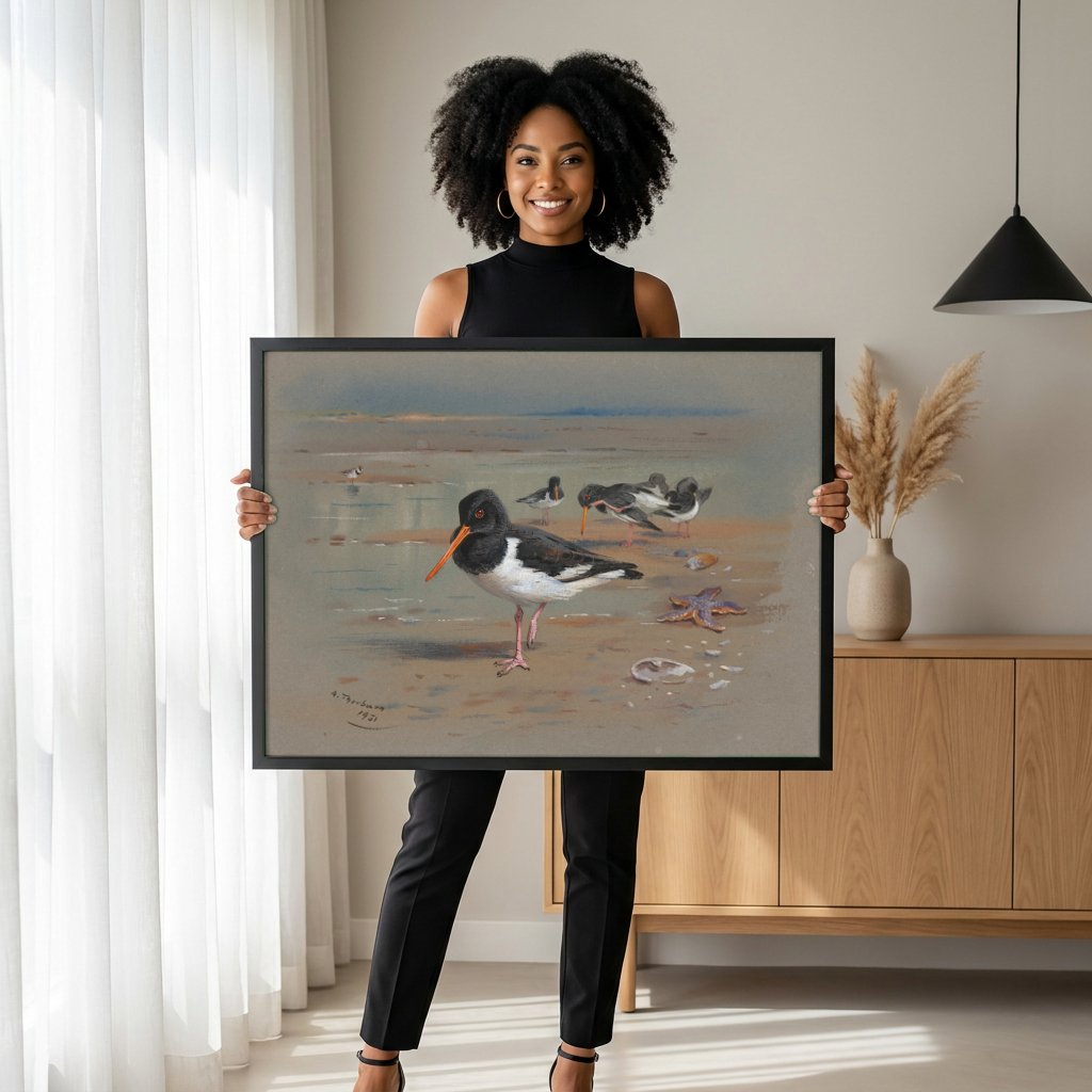 Quadro Decorativo Aves Marinhas - Archibald Thorburn com modelo em ambiente