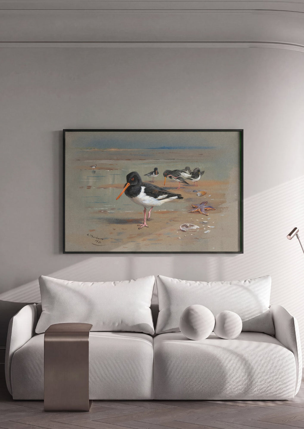 Quadro Decorativo Aves Marinhas - Archibald Thorburn em ambiente decorado