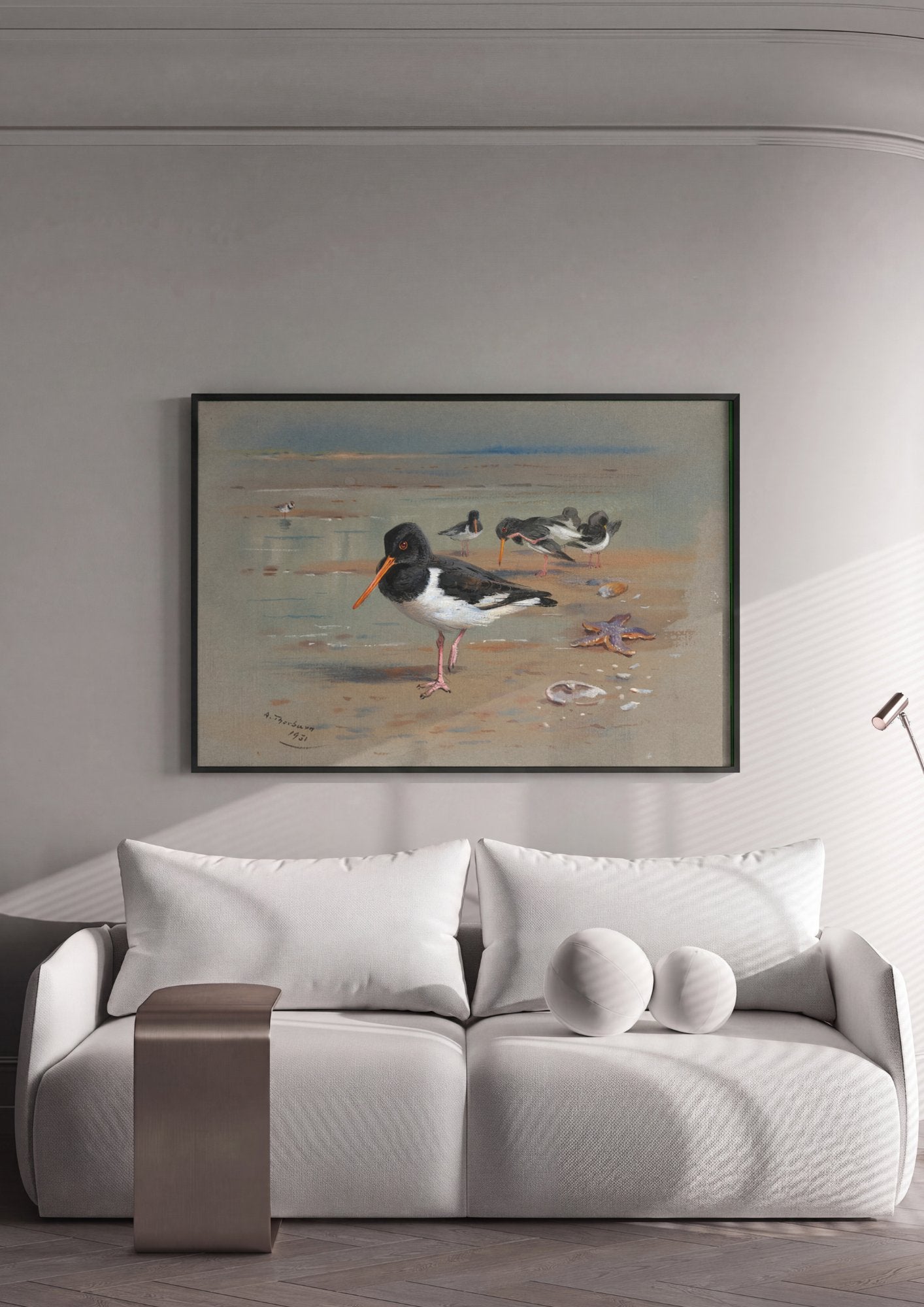 Quadro Decorativo Aves Marinhas - Archibald Thorburn em ambiente decorado