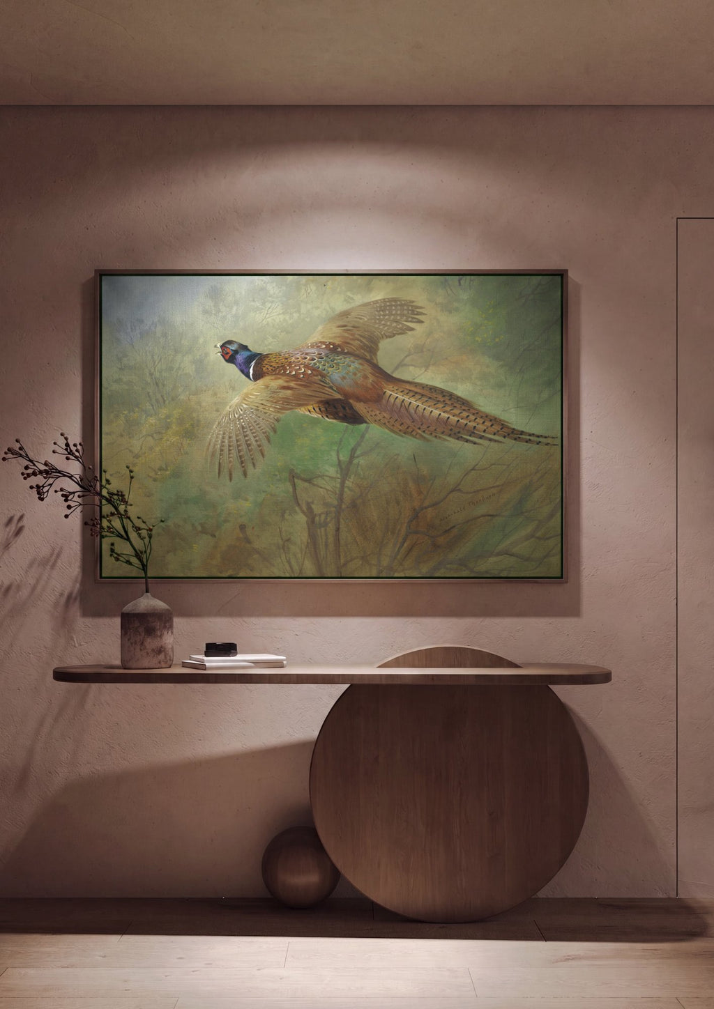 Quadro Decorativo Faisão em Voo - Archibald Thorburn em ambiente decorado