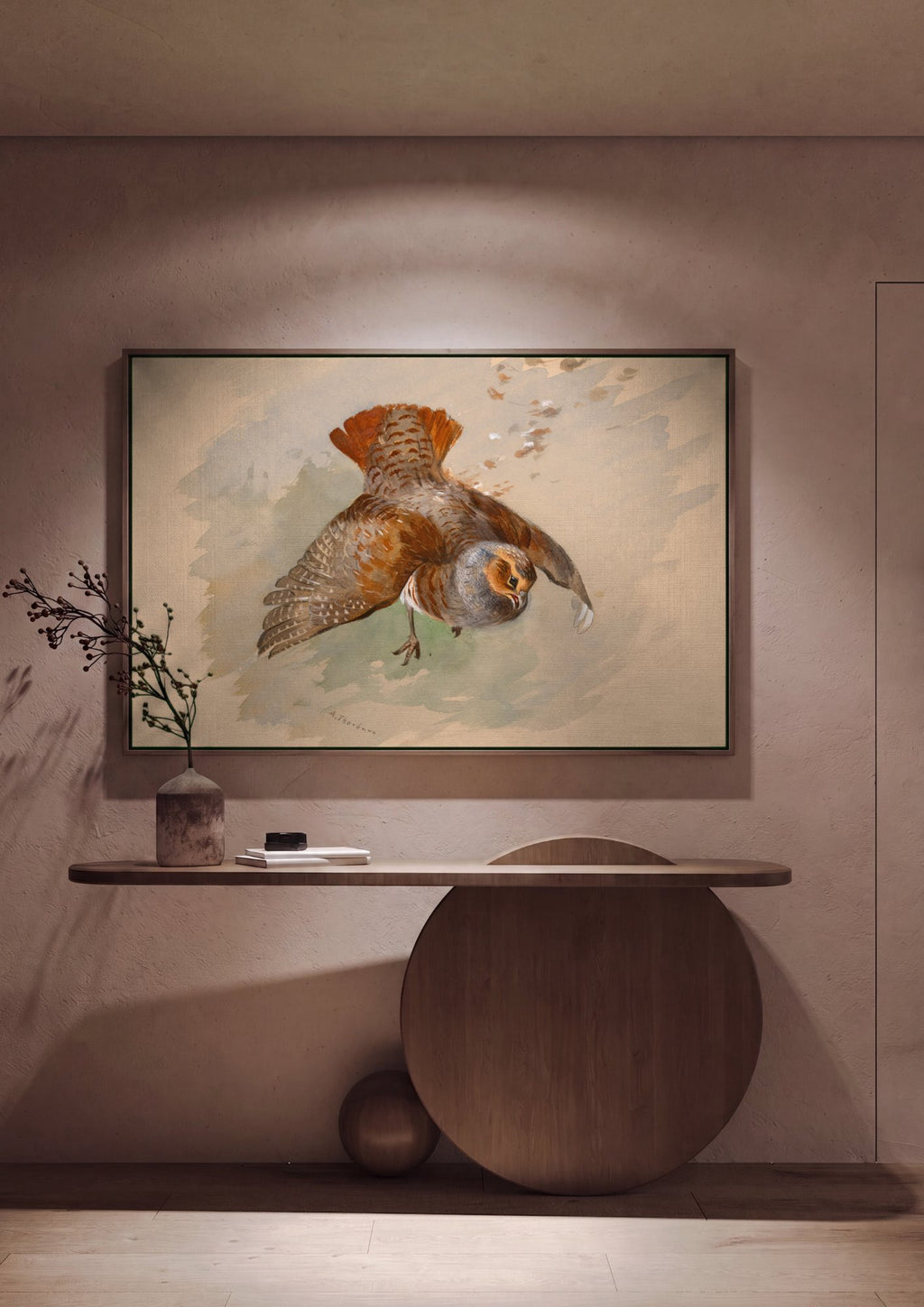 Quadro Decorativo Perdiz em Voo - Archibald Thorburn em ambiente decorado