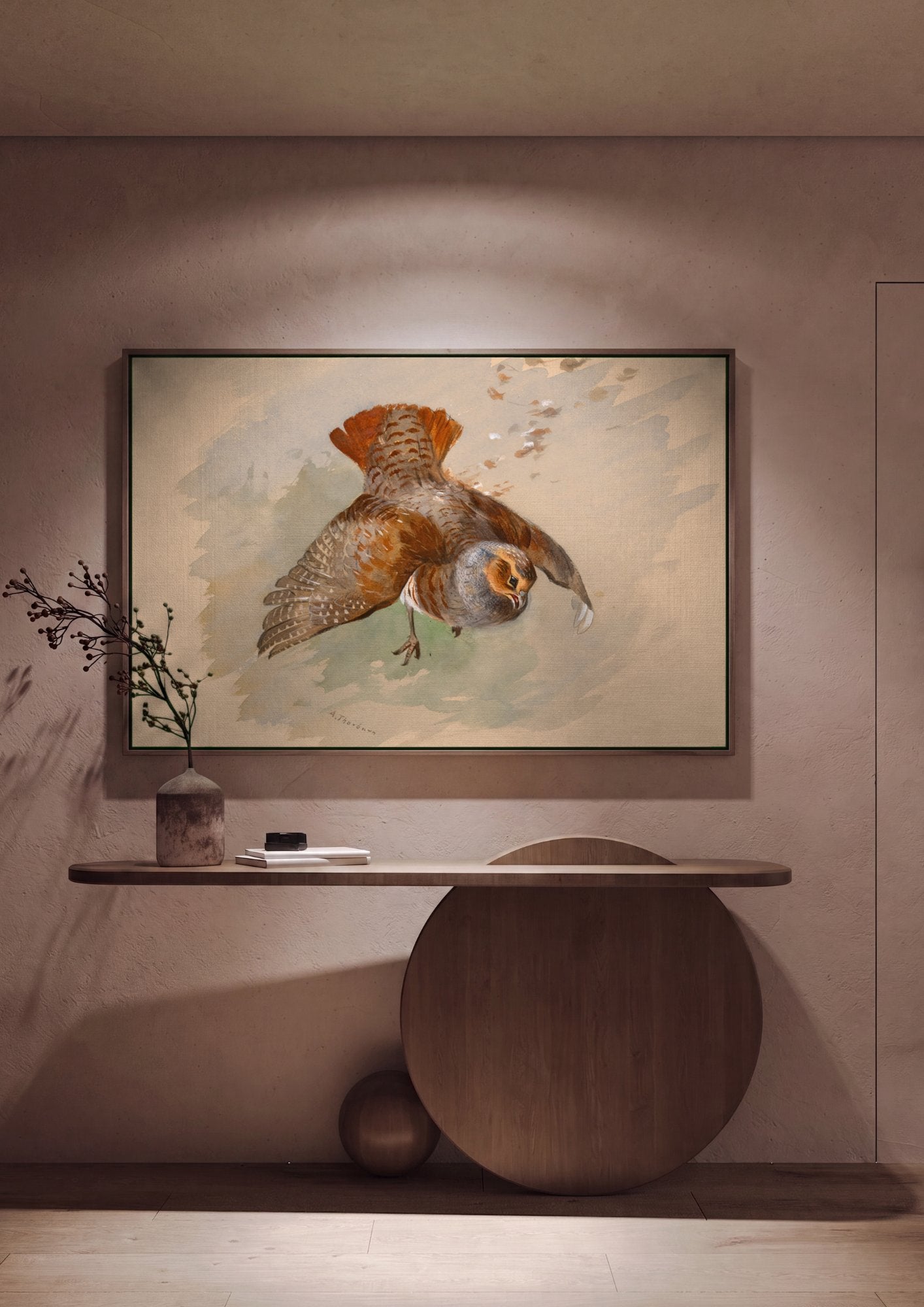Quadro Decorativo Perdiz em Voo - Archibald Thorburn em ambiente decorado