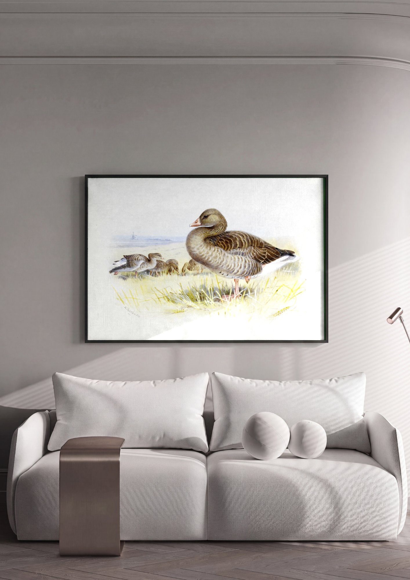 Quadro Decorativo Aves no Campo - Archibald Thorburn em ambiente decorado