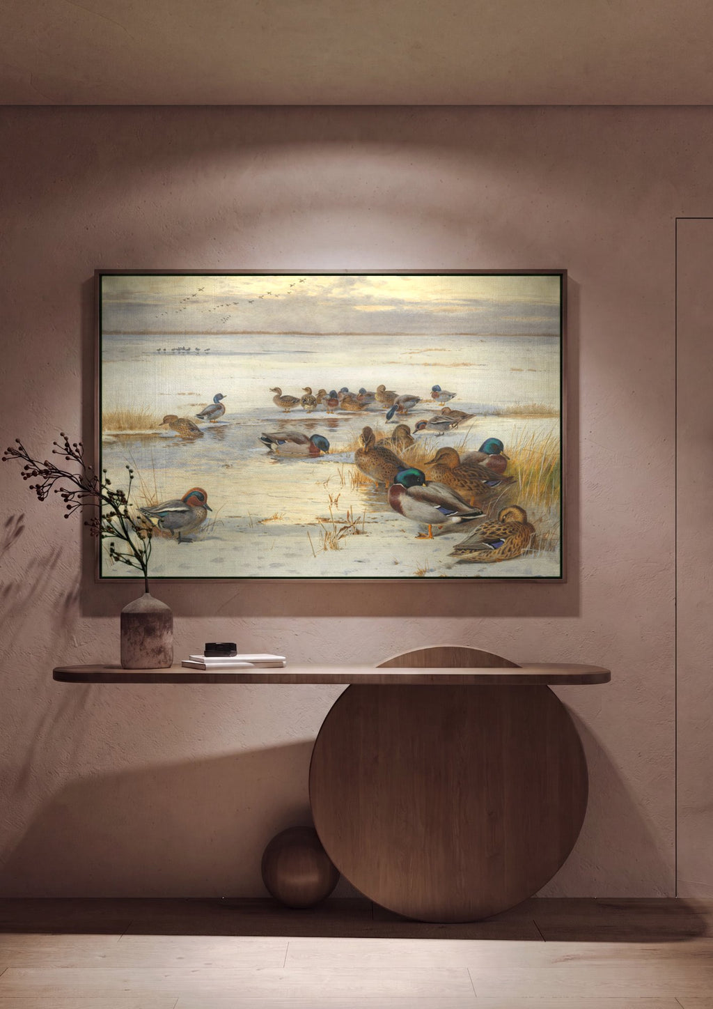 Quadro Decorativo Patos no Gelo - Archibald Thorburn em ambiente decorado