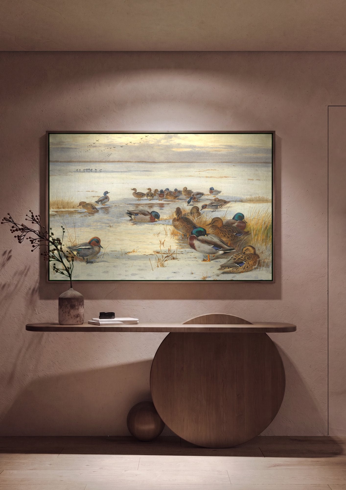 Quadro Decorativo Patos no Gelo - Archibald Thorburn em ambiente decorado