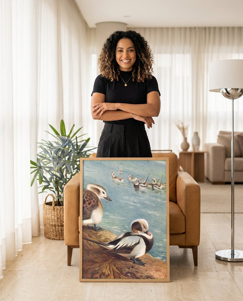 Quadro Decorativo Aves Marinhas - Archibald Thorburn com modelo em ambiente