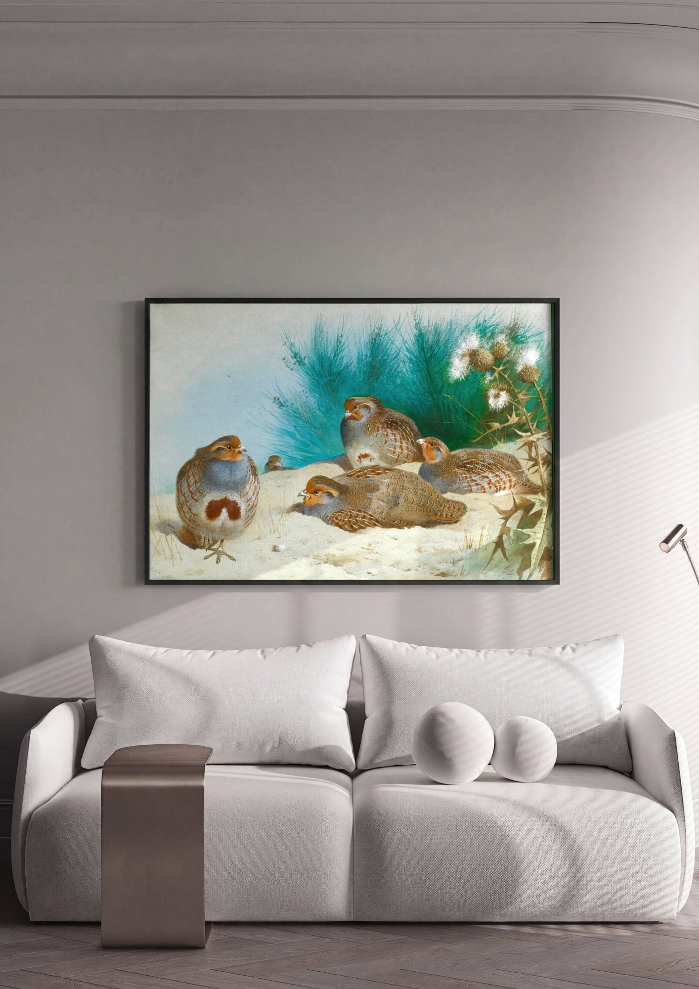 Quadro Decorativo Aves do Campo - Archibald Thorburn em ambiente decorado