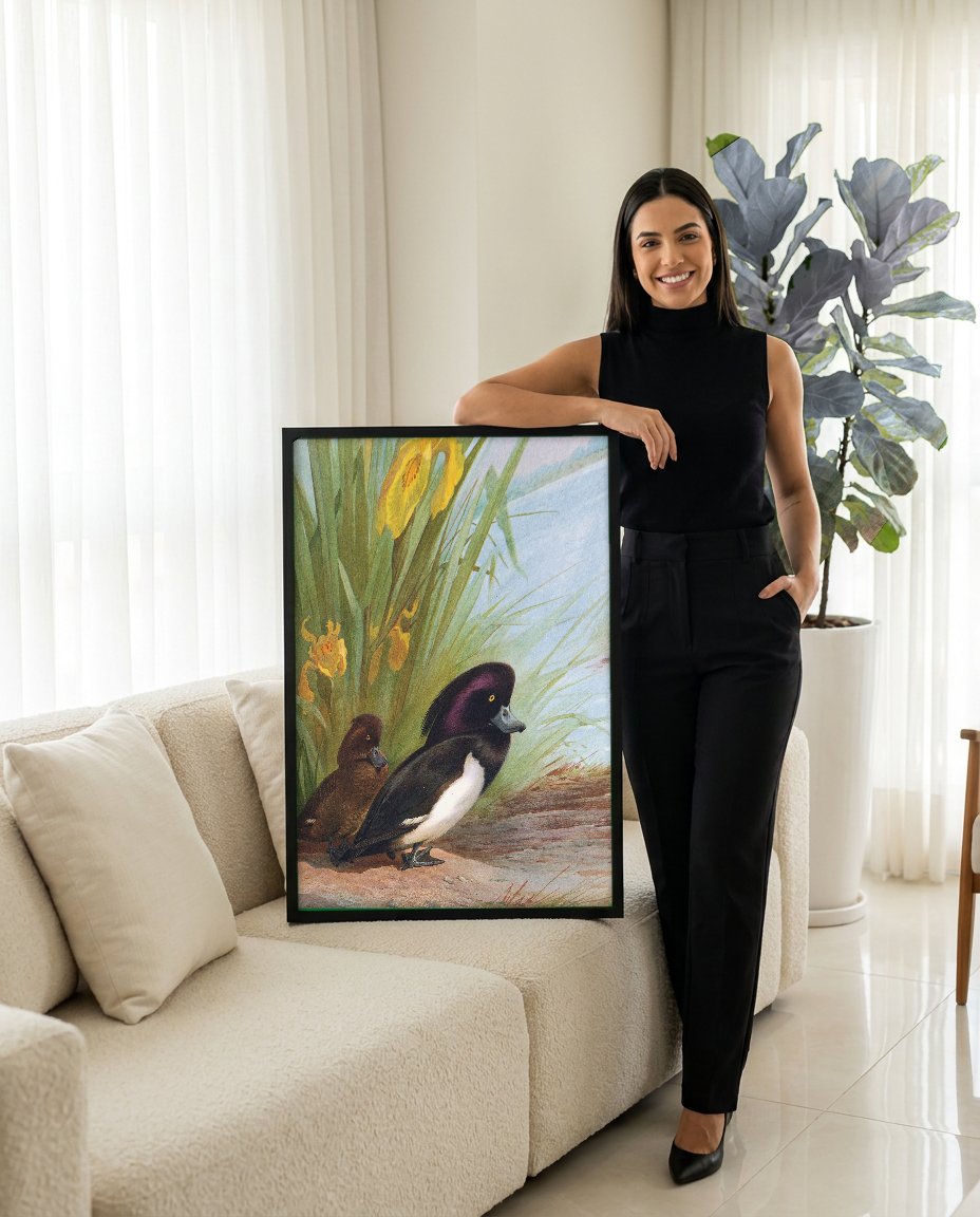 Quadro Decorativo Patos no Lago - Archibald Thorburn com modelo em ambiente