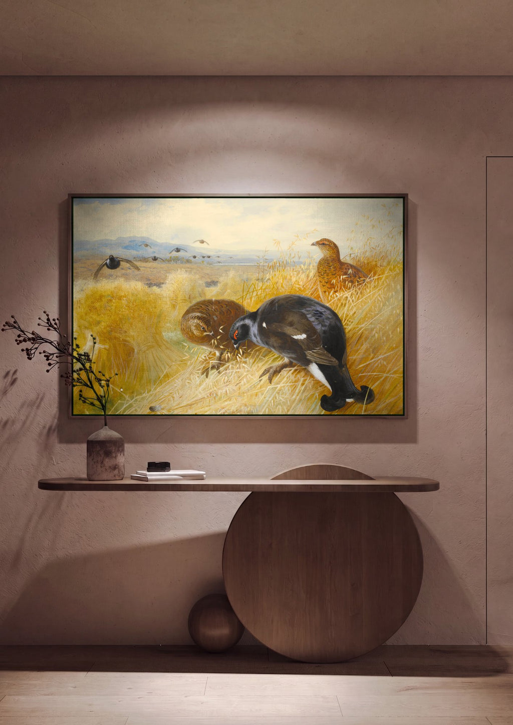 Quadro Decorativo Aves de Campo - Archibald Thorburn em ambiente decorado