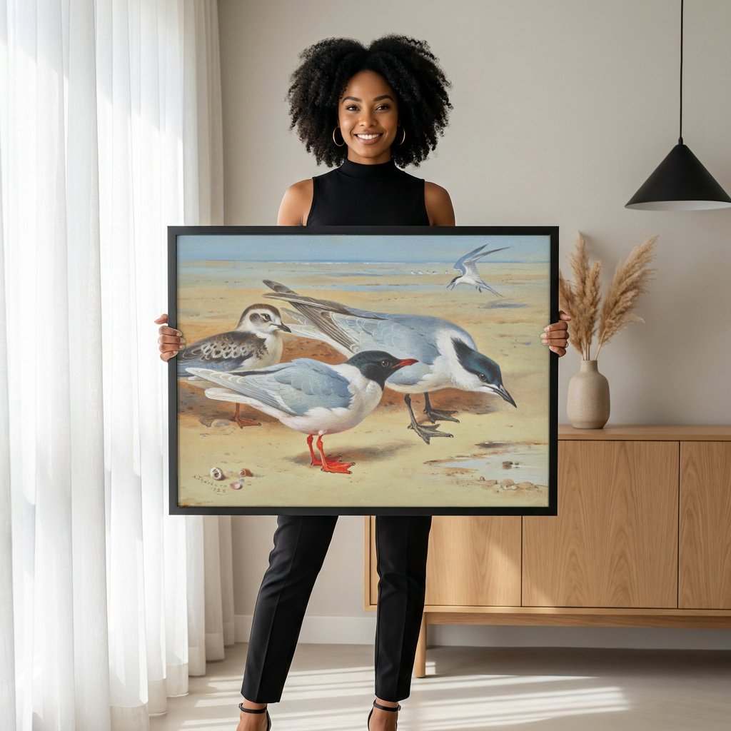 Quadro Decorativo Aves Marinhas - Archibald Thorburn com modelo em ambiente