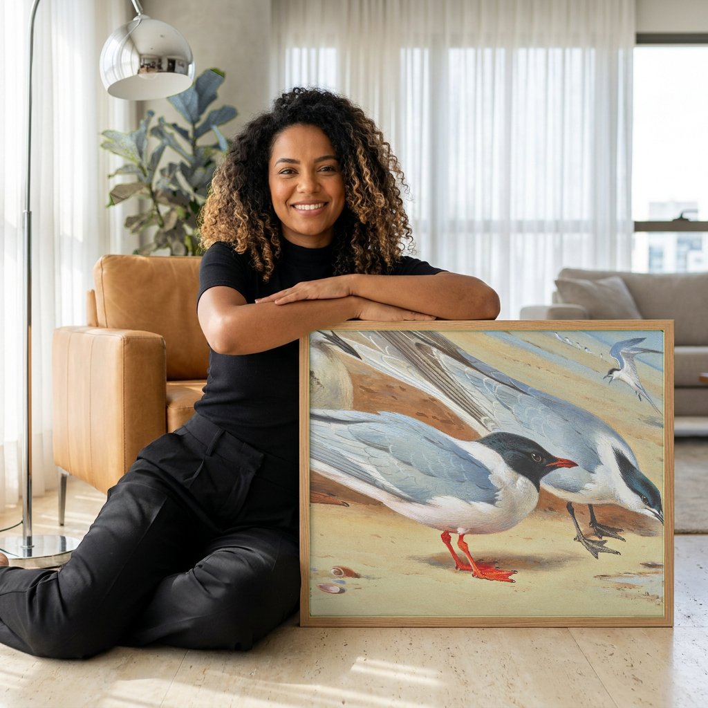 Quadro Decorativo Aves Marinhas - Archibald Thorburn com modelo em ambiente