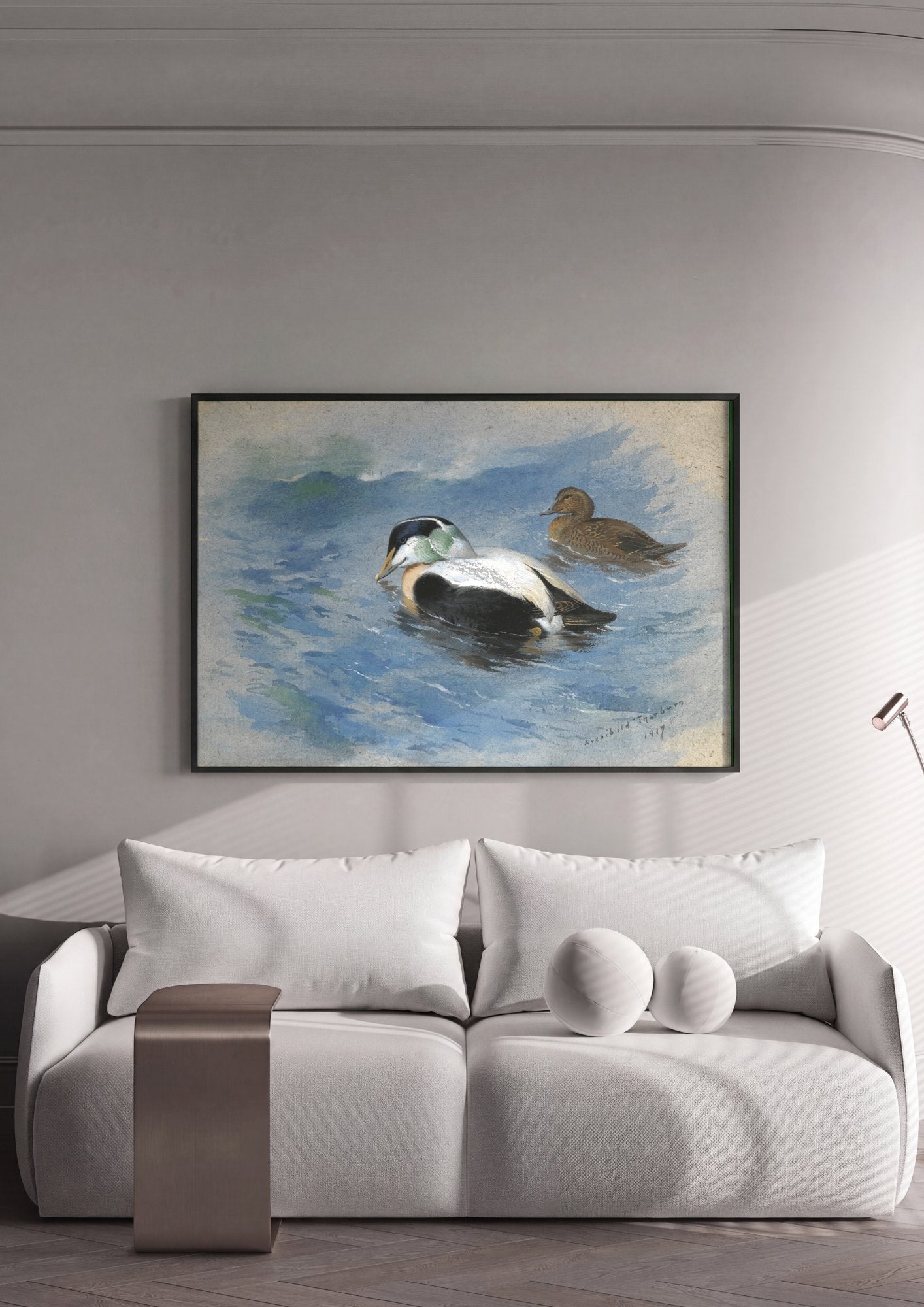 Quadro Decorativo Patos no Lago - Archibald Thorburn em ambiente decorado