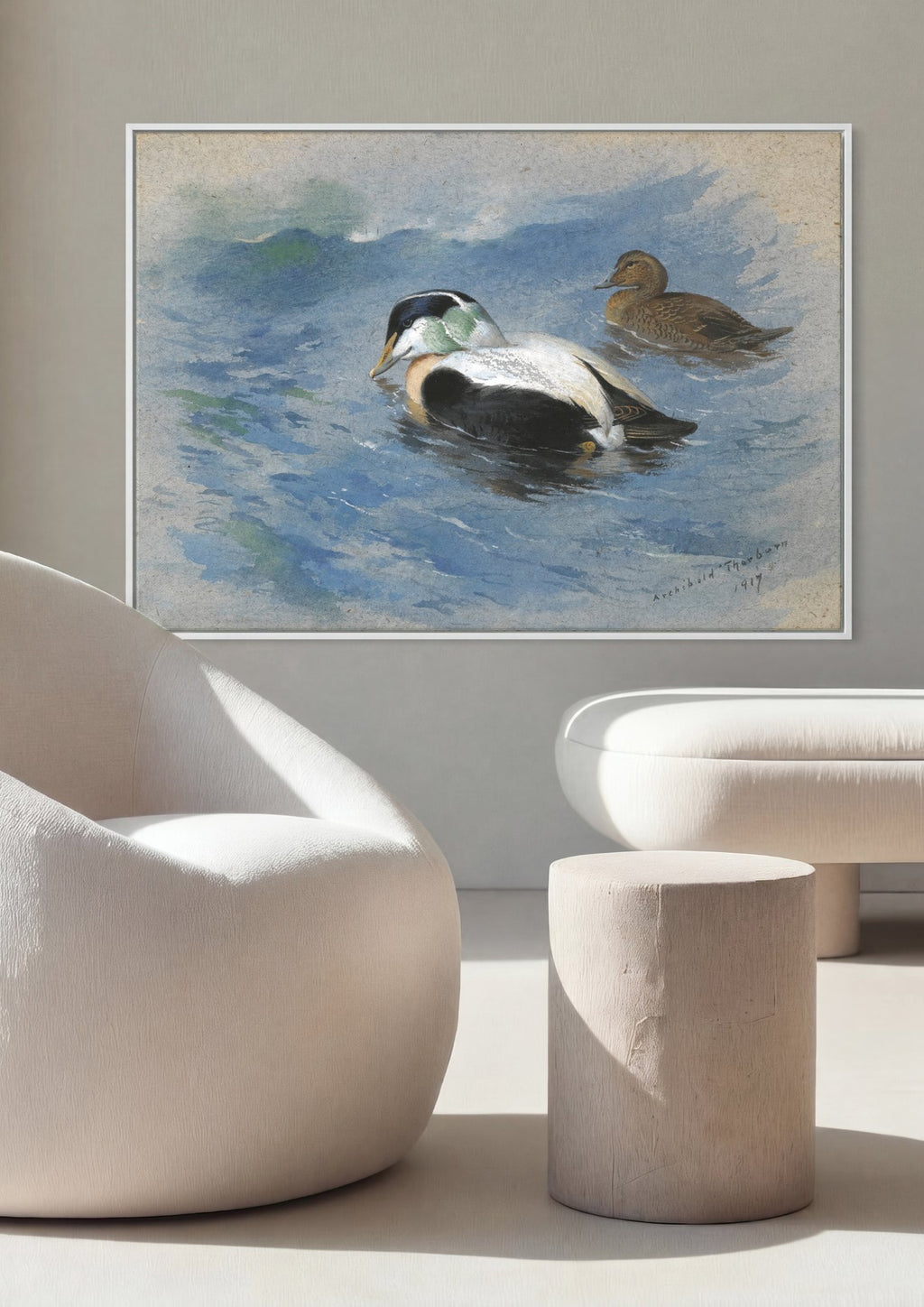 Quadro Decorativo Patos no Lago - Archibald Thorburn em ambiente decorado
