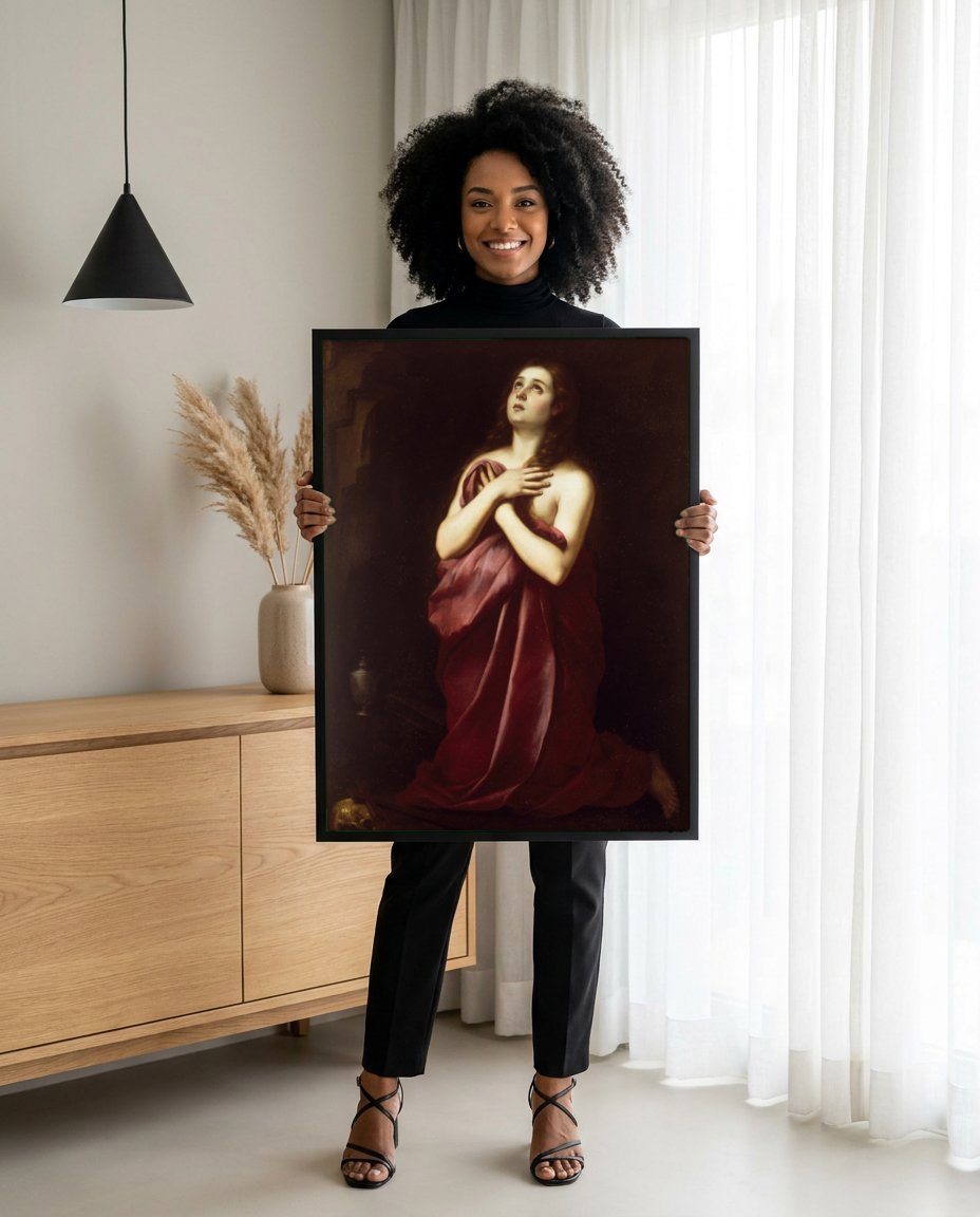 Quadro Decorativo Madalena Penitente - Bartolomé Estebán Murillo com modelo em ambiente