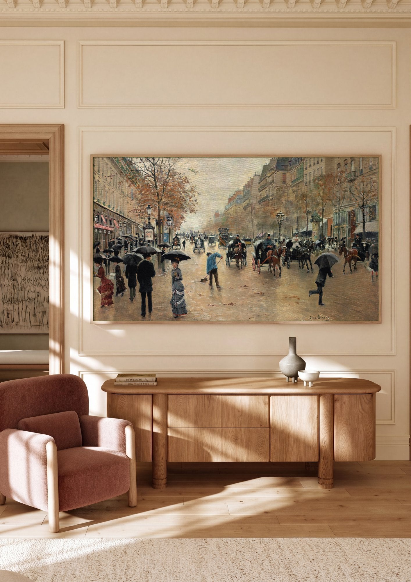 Quadro Decorativo Chuva em Paris - Jean Béraud em ambiente decorado
