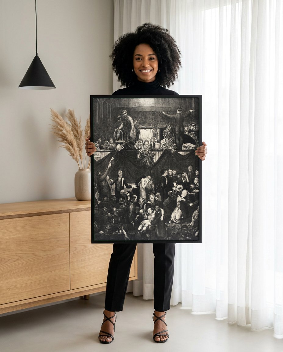 Quadro Decorativo Billy Sunday - George Bellows com modelo em ambiente