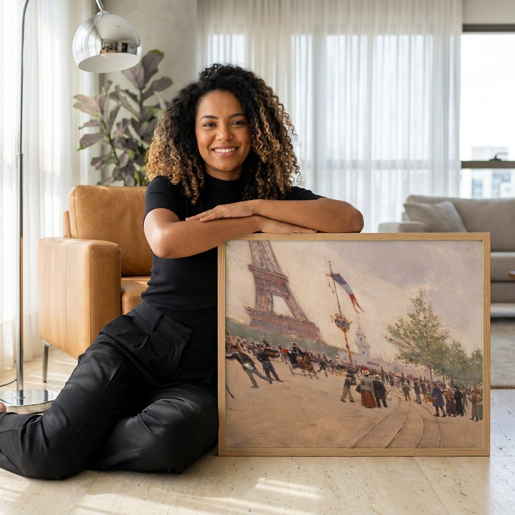 Quadro Decorativo A Torre Eiffel - Jean Béraud com modelo em ambiente
