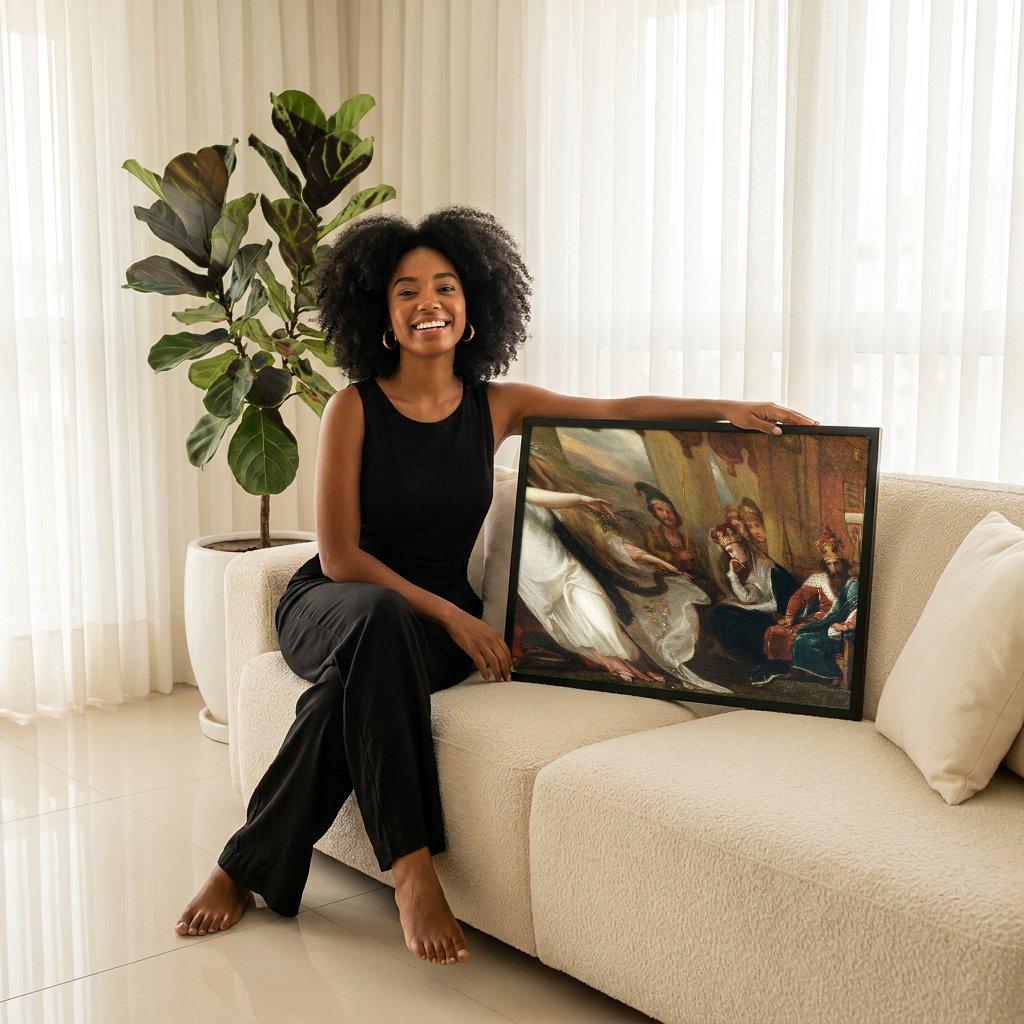 Quadro Decorativo A Loucura de Ofélia - Benjamin West com modelo em ambiente