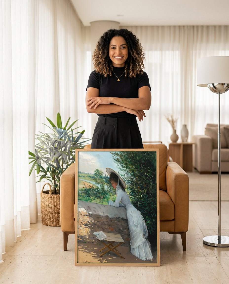 Quadro Decorativo A Dama no Muro - Jean Béraud com modelo em ambiente