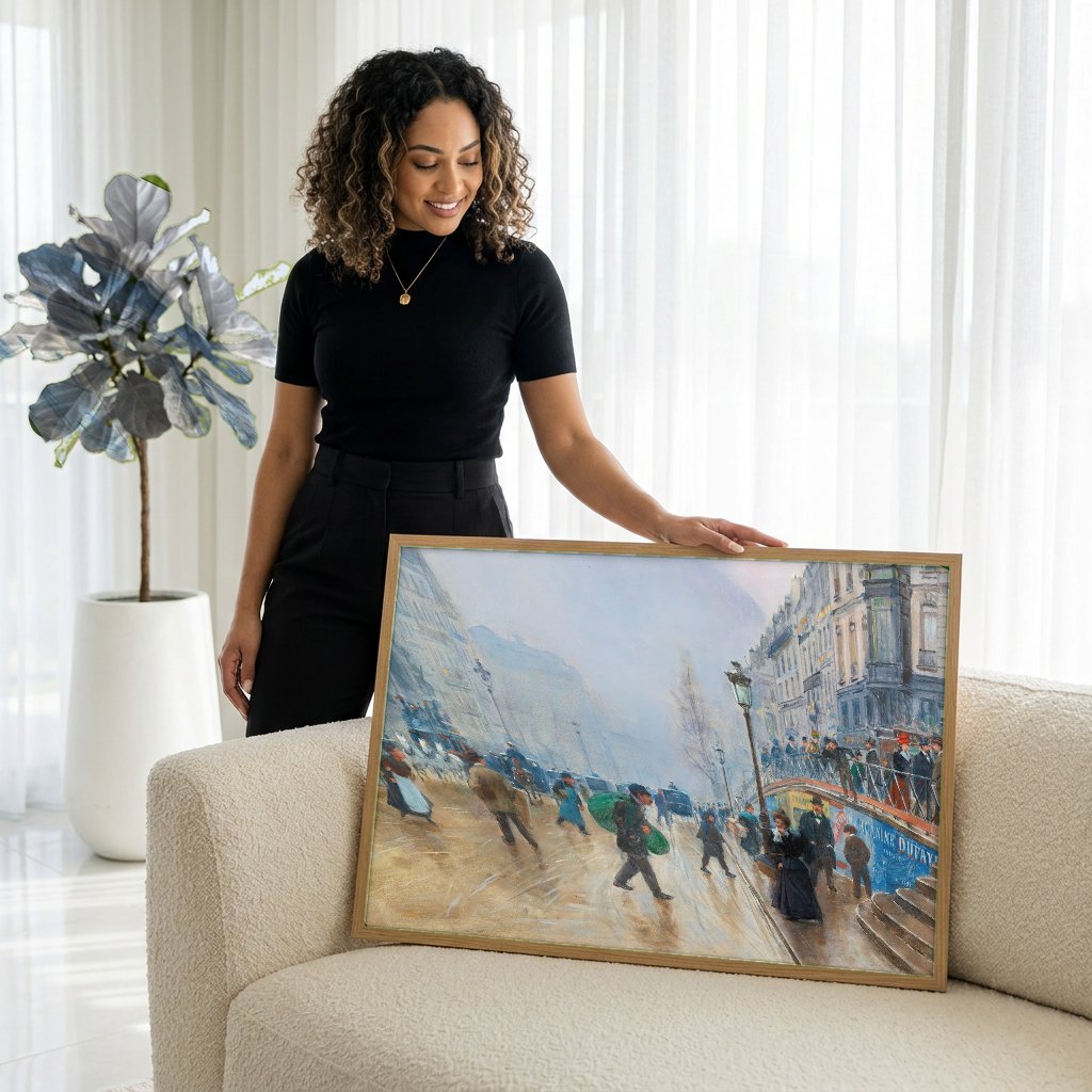 Quadro Decorativo 'A Rua de Paris' - Jean Béraud com modelo em ambiente