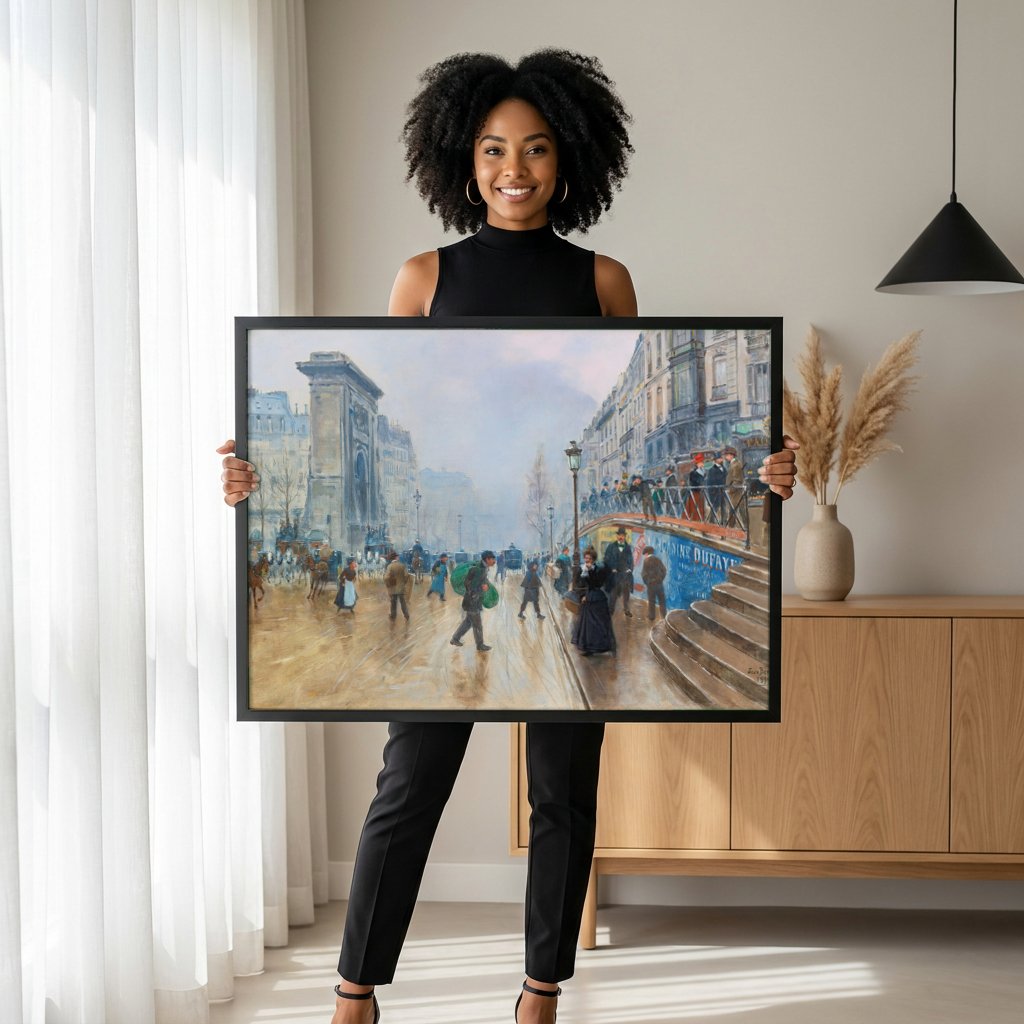 Quadro Decorativo 'A Rua de Paris' - Jean Béraud com modelo em ambiente