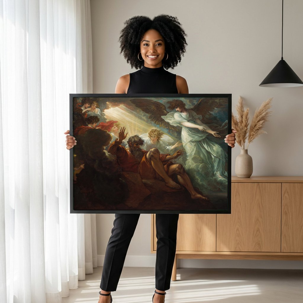 Quadro Decorativo A Visão de Ezequiel - Benjamin West com modelo em ambiente