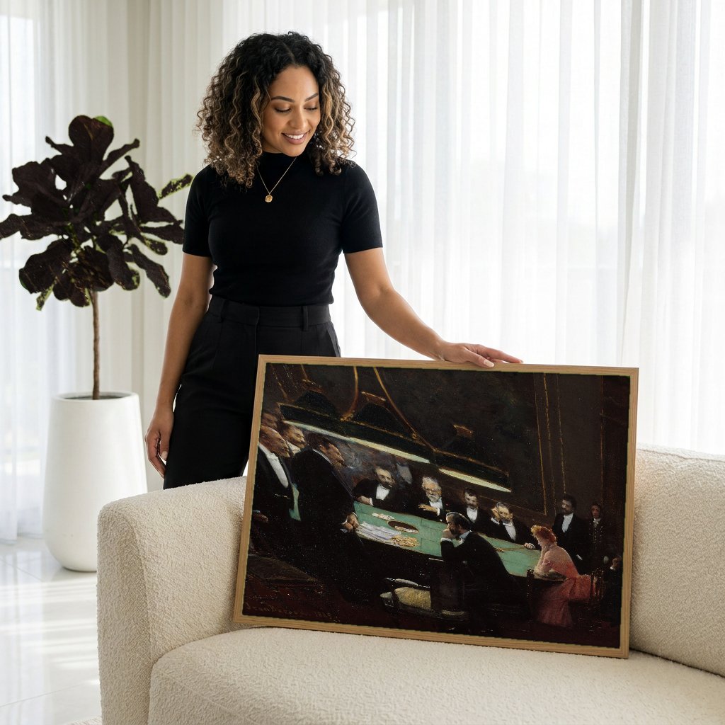 Quadro Decorativo A Mesa de Jogo - Jean Béraud com modelo em ambiente