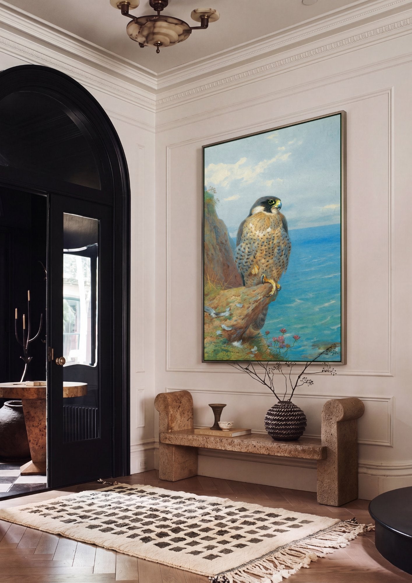 Quadro Decorativo Falcão-peregrino à Beira-mar - Thorburn em ambiente decorado